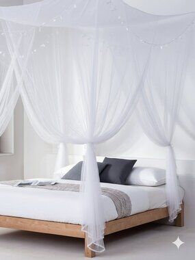 Twinkle Star WHITE BED CANOPY Univeral Mosquito Netting w/ 100 LED lights